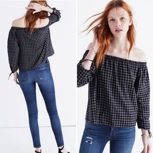 Madewell | Black and White Windowpante Off The Shoulder Blouse Top Size Large